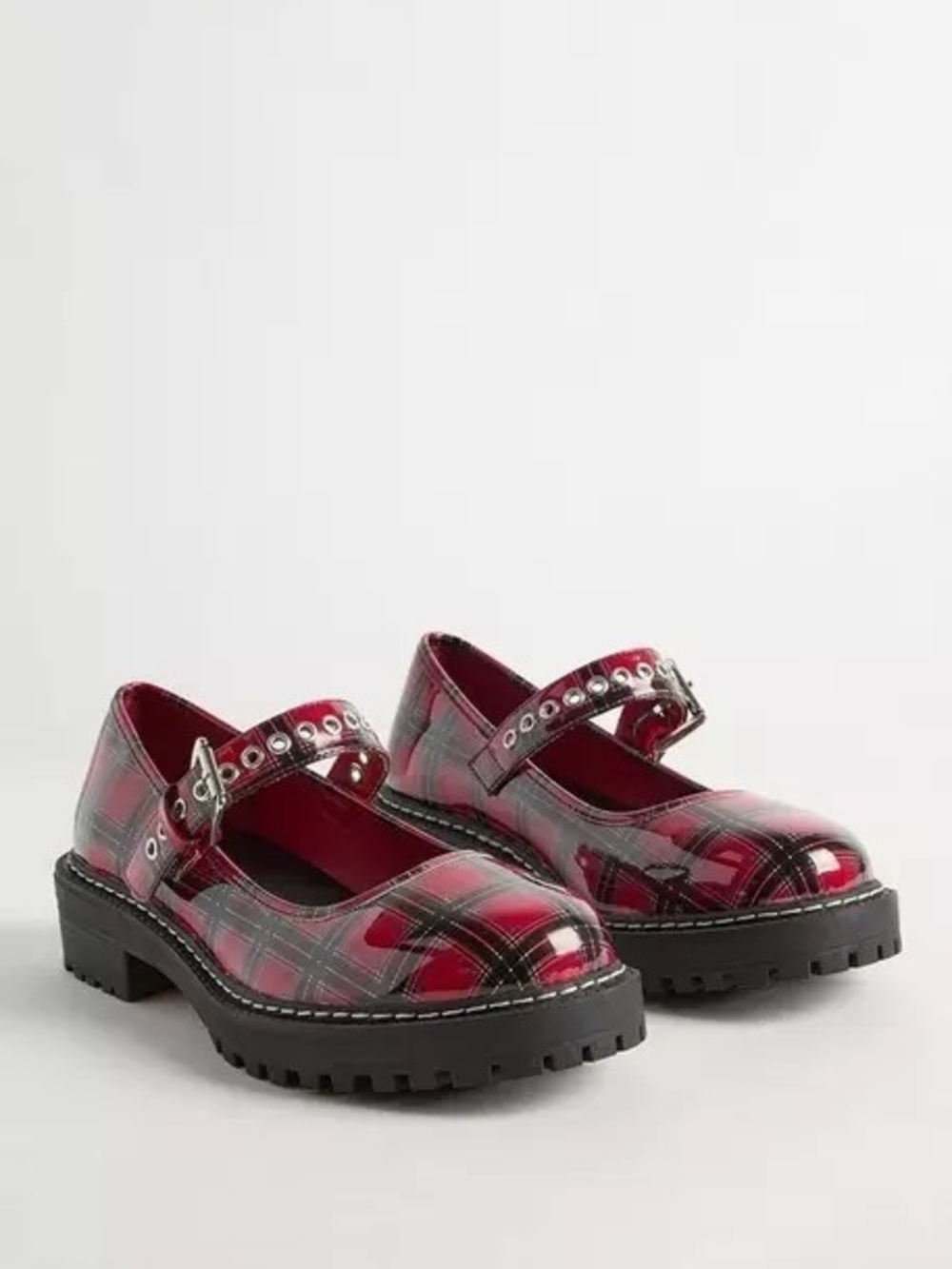 NWOT TORRID 8WW Red Plaid Mary Jane Chunky Sole Shoes